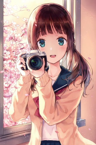 Anime girl, camera, photography, 240x320 wallpaper