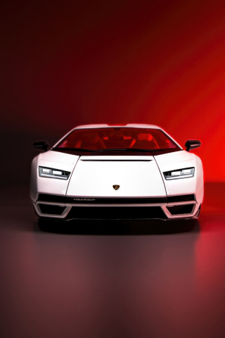 Lamborghini Countach, front-view of a white sports car, 2023, 240x320 wallpaper