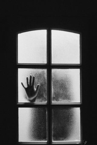 Window, darkness, hand, 240x320 wallpaper