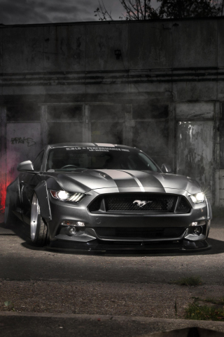 Mustang Ford, silver, muscle car, 240x320 wallpaper