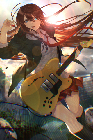 Guitar play, anime girl, 240x320 wallpaper