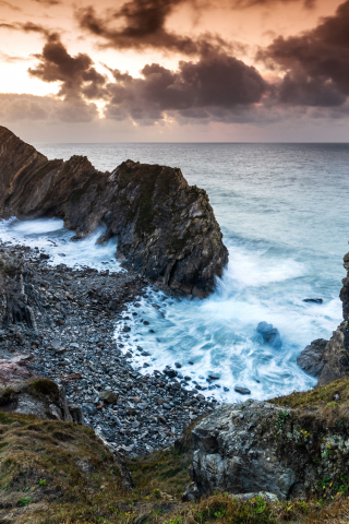 Stair hole, aerial view, coast, sea, clouds, nature, 240x320 wallpaper