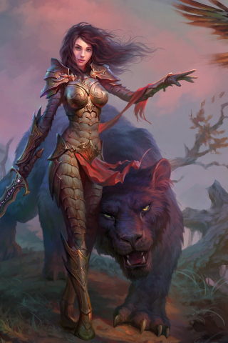 Dragon Eternity, video game, woman, black panther, 240x320 wallpaper