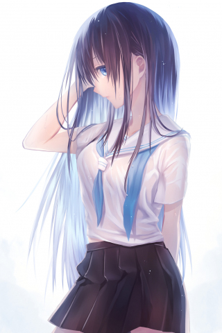 School dress, anime girl, long hair, cute, art, 240x320 wallpaper