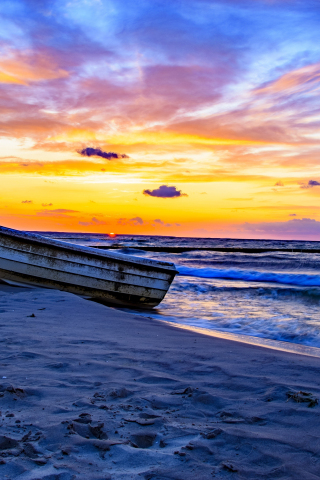 Boat, sand, beach, sunset, nature, 240x320 wallpaper