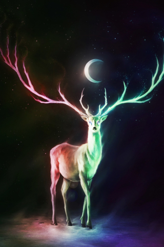 Balance of life, deer, colorful horns, fantasy, art, 240x320 wallpaper