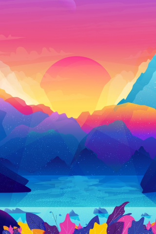 Sun, mountains, gradient, colorful, art, 240x320 wallpaper