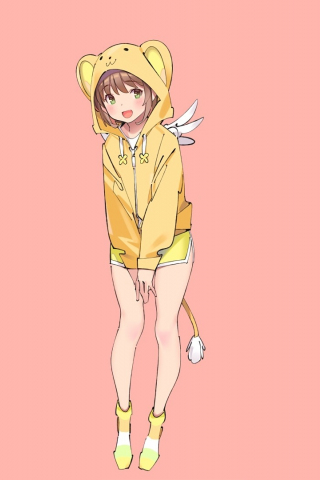 Hoodie, yellow, Sakura Kinomoto, Cardcaptor Sakura, smile, 240x320 wallpaper