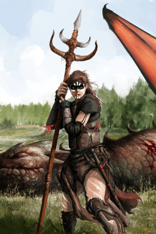 Viking girl, fantasy, monster hunting, art, 240x320 wallpaper