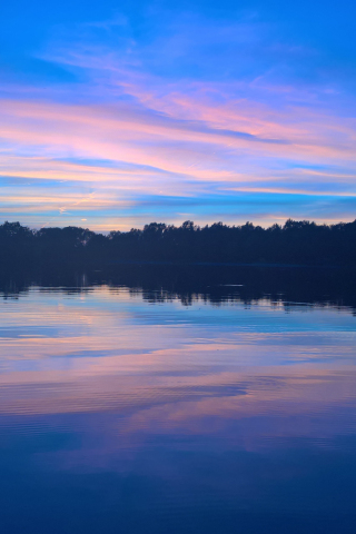 Blue sky, sunset, lake, reflections, nature, 240x320 wallpaper