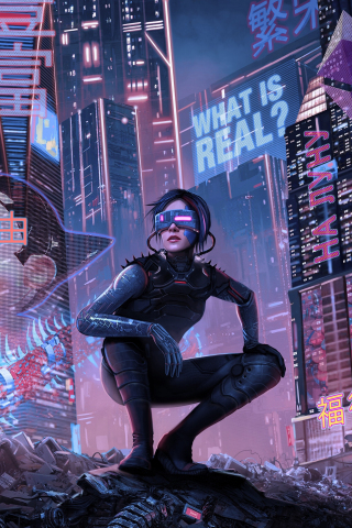 Cyberpunk, city, girl cyborg, art, 240x320 wallpaper