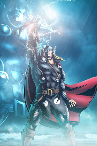 Marvel, lightning god, Thor, art, 240x320 wallpaper