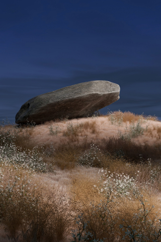 The lonely rock, Chrome OS, stock, dark night, landscape, 240x320 wallpaper