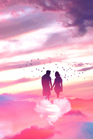 Couple, love, sky, clouds, fantasy, 240x320 wallpaper