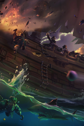 Sea of thieves, ship, pirates, video game, 320x480 wallpaper