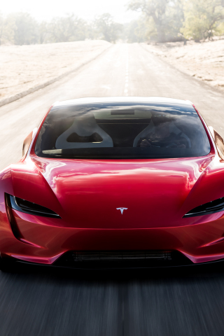 Tesla roadster 2020, red car, 240x320 wallpaper