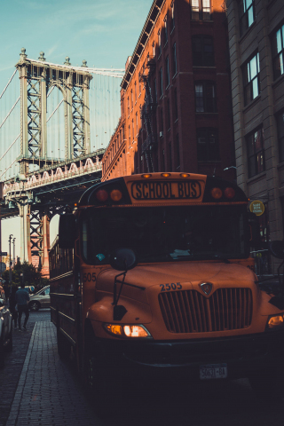 School bus, Manhattan bridge, city new york, 240x320 wallpaper