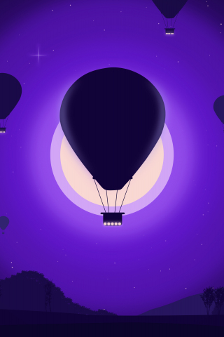 Hot air balloon, purple-dark, silhouette, 240x320 wallpaper