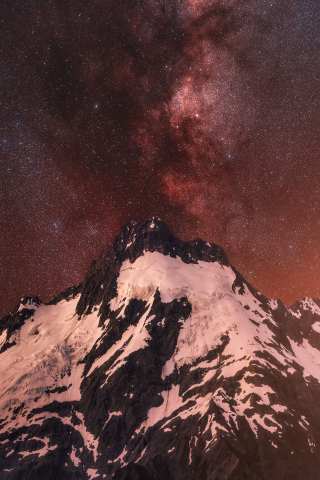 Mountains, starry night, glacier summit, nature, 240x320 wallpaper