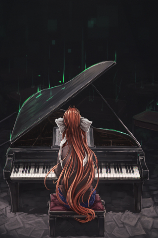Monika, Doki Doki Literature Club!, piano, play, 240x320 wallpaper