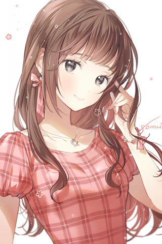 Cute, brunette, anime girl, long hair, art, 240x320 wallpaper
