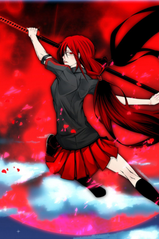 Warrior, Saya Kisaragi, Blood-C, anime girl, 240x320 wallpaper
