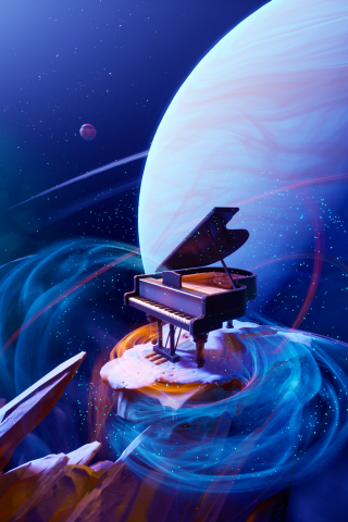 Space, planets, piano, fantsy, 240x320 wallpaper