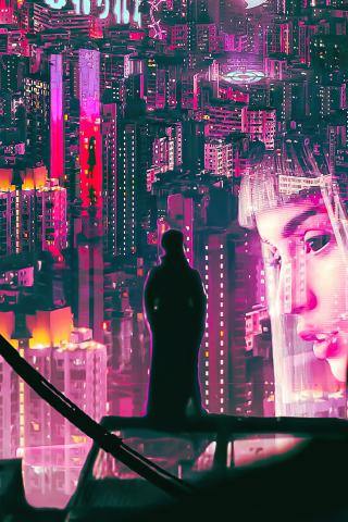 The Night Begin, Ghost in The Shell, art, 240x320 wallpaper