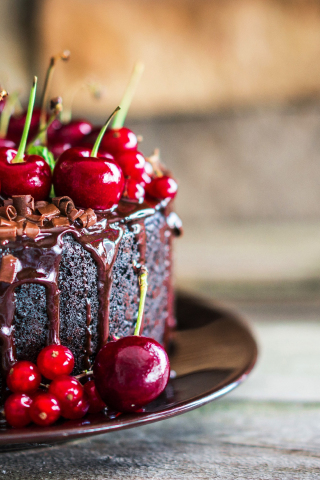 Cherries, chocolate, cake, food, 240x320 wallpaper