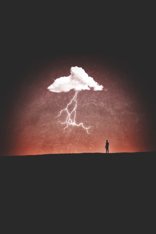 Cloud, lightning, man, silhouette, art, 240x320 wallpaper