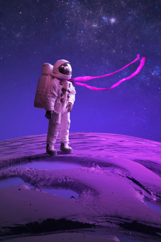 Astronaut in lone planet, space art, 240x320 wallpaper