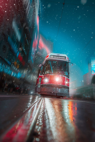 Toronto, Tram, vehicle, city, night, lights, art, 240x320 wallpaper