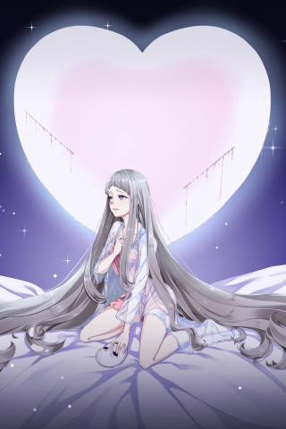 Anime, girl, moon, crying, long hair, 240x320 wallpaper