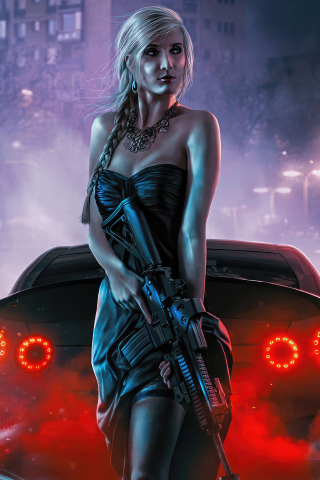 Blonde girl with a gun, mafia, 240x320 wallpaper