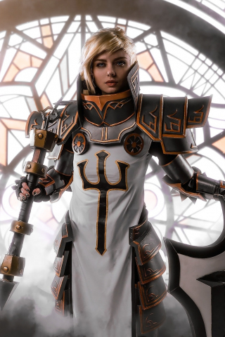 Gorgeous girl model, Crusader, Diablo III, 240x320 wallpaper