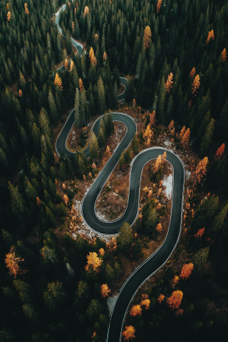 Curvy highway, aerial view, nature, 240x320 wallpaper