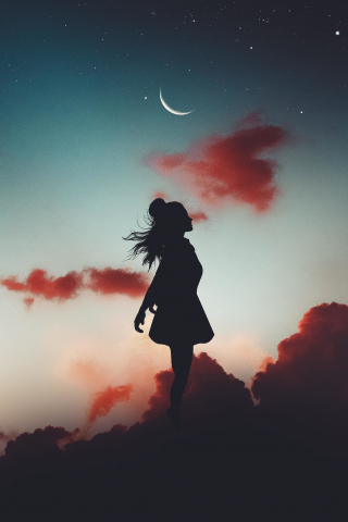 Woman, jump, sunset, silhouette, 240x320 wallpaper