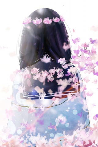 Cherry flowers, anime girl, original, 240x320 wallpaper