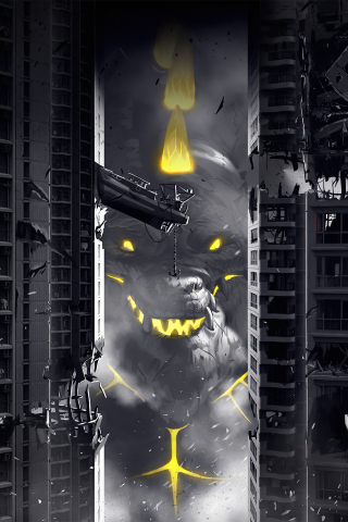 Godzilla, buildings, art, 240x320 wallpaper