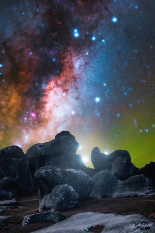 Nightscape, rocks, milky way galaxy, sky, nature, 240x320 wallpaper
