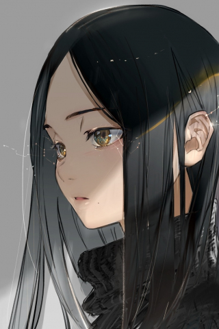 Original, black hair, anime girl, cute, 240x320 wallpaper