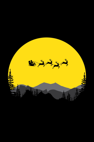 Santa Claus, moon, reindeer, chariot, silhouette, 240x320 wallpaper