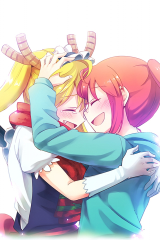 Kobayashi and tohru, anime girls, hug, friends, 240x320 wallpaper