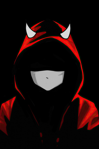 Devil boy in mask, red hoodie, dark, 240x320 wallpaper