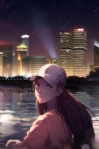 Night out, city, anime girl, original, 240x320 wallpaper