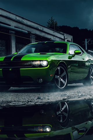 Green Dodge Challenger, muscle car, 2020, 240x320 wallpaper