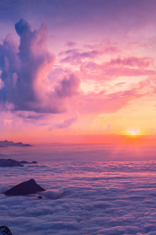 Sea of clouds, horizon, sunset, aerial view, nature, 240x320 wallpaper