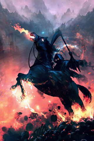 Reaper, fire, horse ride, fantasy, 240x320 wallpaper