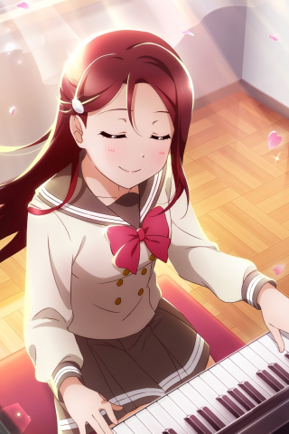 Piano play, Love Live!, anime girl, redhead, 240x320 wallpaper