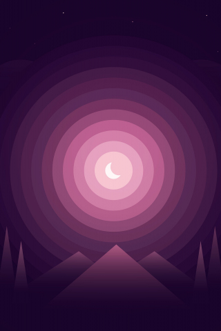 Forest, gradient, half moon, nightscape, mountains, minimal, 240x320 wallpaper